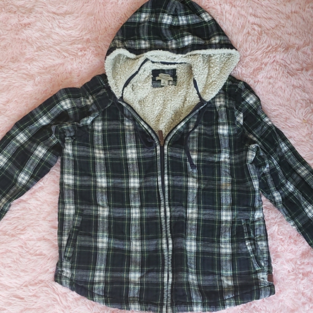 L.L BEAN XL WOMEN'S SCOTCH PLAID SHERPA ZIP HOODIE